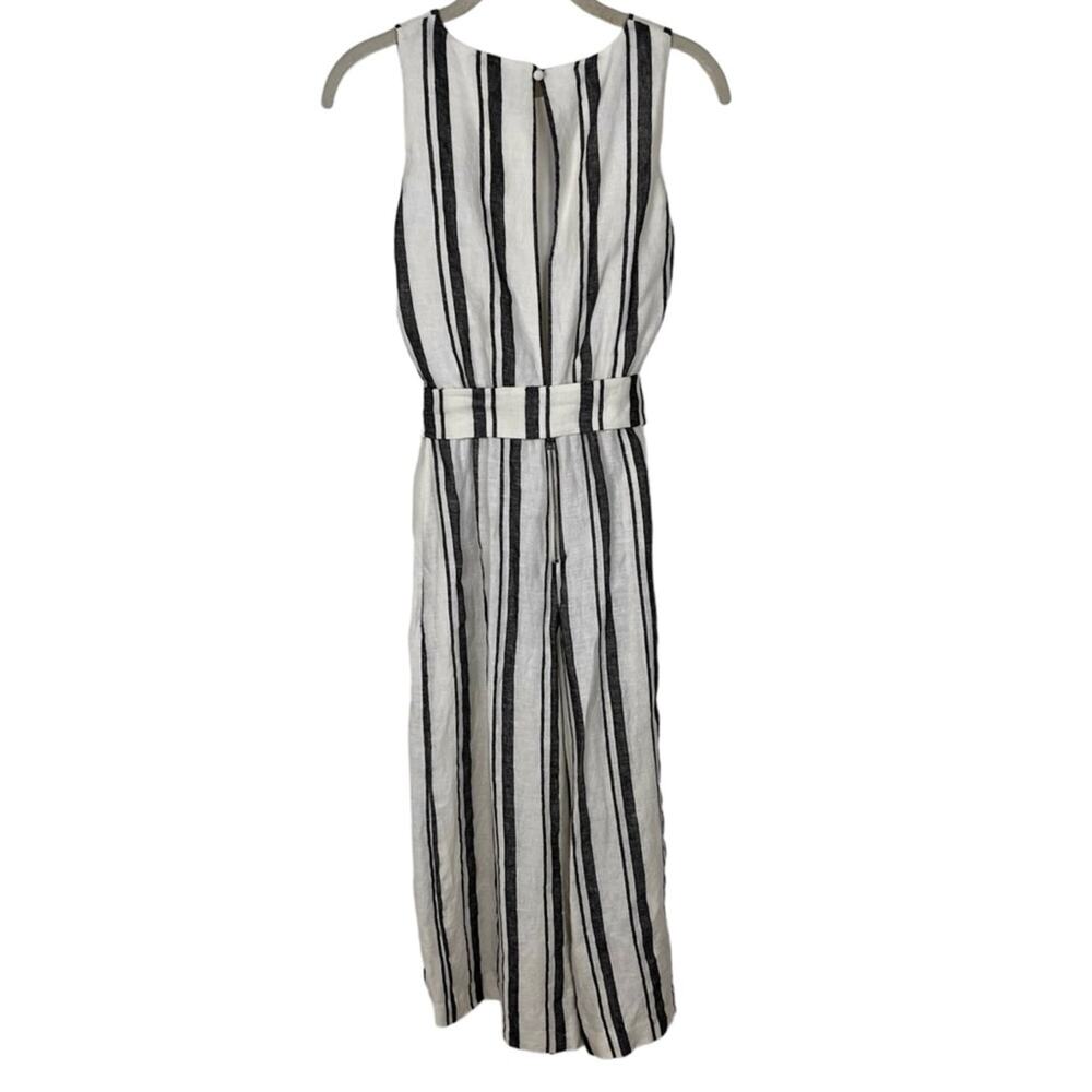 Alice + Olivia Franny Linen Gaucho Striped Jumpsuit 0 XS Belted European Summer - Picture 9 of 9